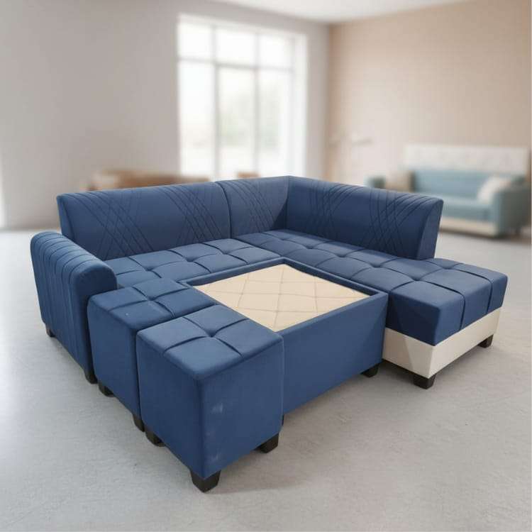 Dark Blue and White Touch Sofa Set